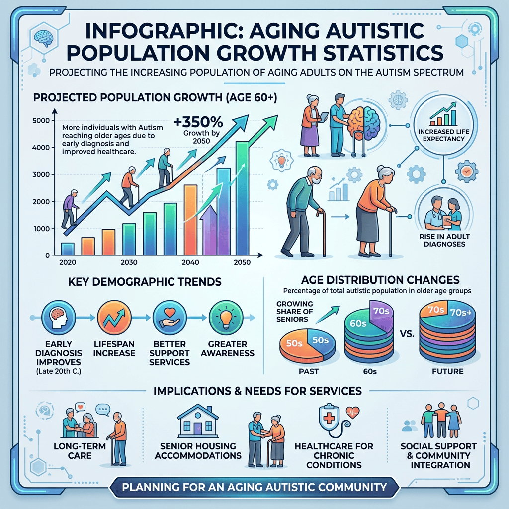 Graph showing projected growth of aging autistic population and service needs