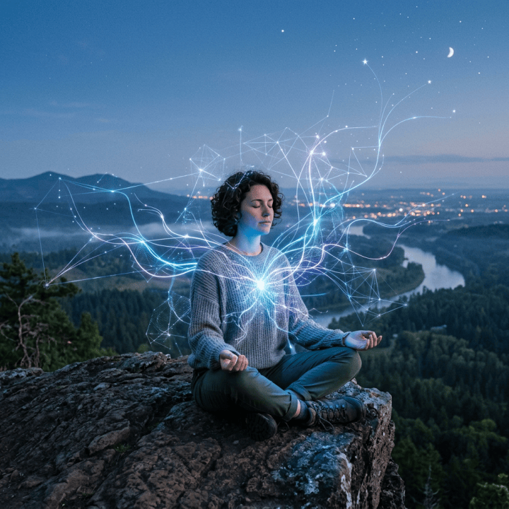 Person engaging world through internal glowing network